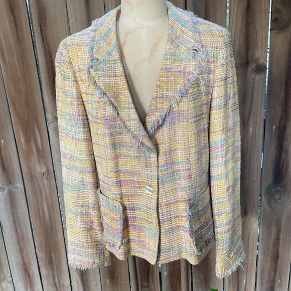 Vintage y2k NEIMAN MARCUS Silk Blend Novelty Tweed JACKET 16 - Picture 1 of 10